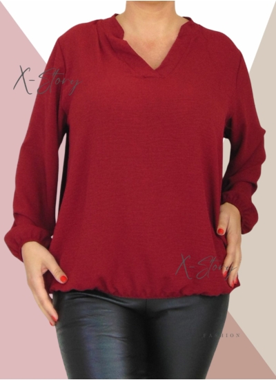 "V" dekoltált , gumis aljú blúz (bordó)