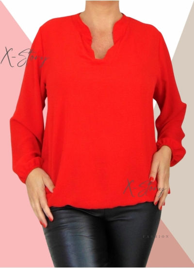 "V" dekoltált , gumis aljú blúz (piros)