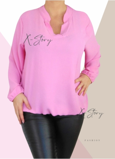 "V" dekoltált , gumis aljú blúz (világosrózsaszín)