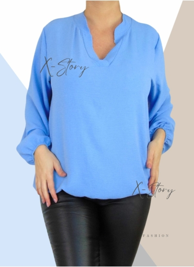 "V" dekoltált , gumis aljú blúz (világoskék)