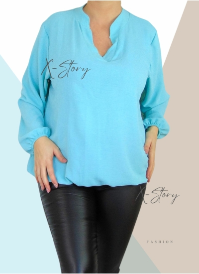 "V" dekoltált , gumis aljú blúz (menta)