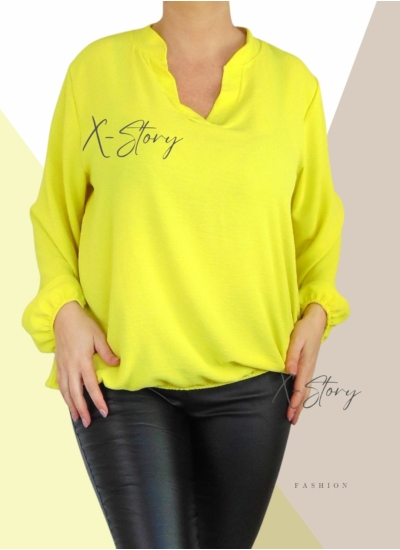 "V" dekoltált , gumis aljú blúz (sárga)