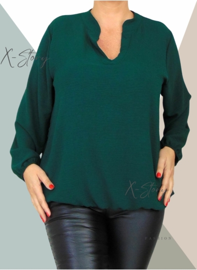 "V" dekoltált , gumis aljú blúz (méregzöld)