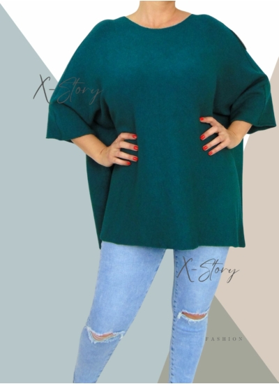 Extra bő fazonú, puha, kötött pulóver (méregzöld)