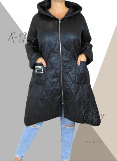 Extra nagy méretű szteppelt kabát (fekete)