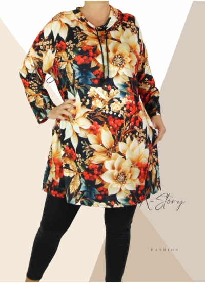 Extra bő fazonú,, nyaknál kötős, zsebes tunika