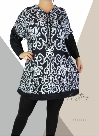 Extra bő fazonú, nyaknál kötős, tunika