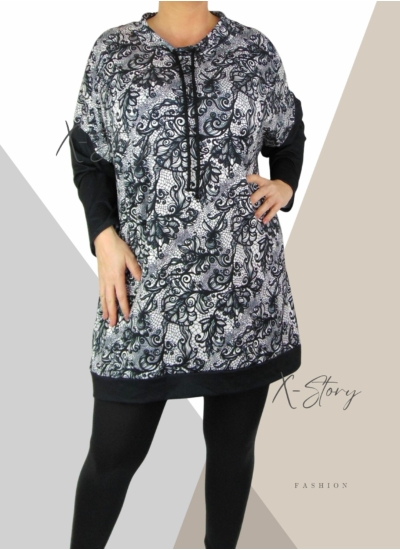 Extra bő fazonú, nyaknál kötős, tunika