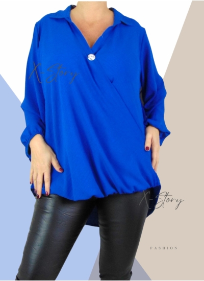 Nagyméretű, átlapolt, muszlin blúz (királykék)