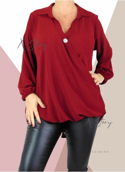 Nagyméretű, átlapolt, muszlin blúz (bordó)