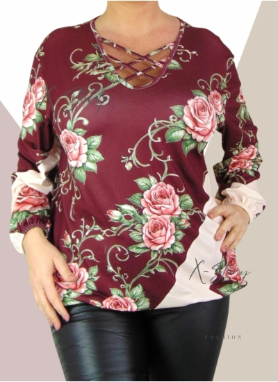 Mellnél pántos, gumisaljú mintás felső