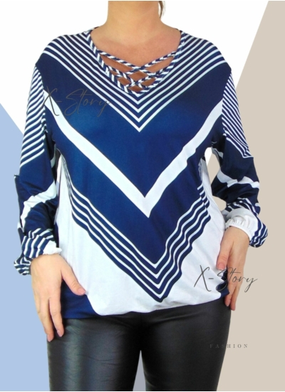 Mellnél pántos, gumisaljú mintás felső