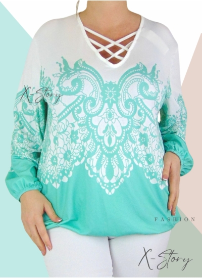 Mellnél pántos, gumisaljú mintás felső