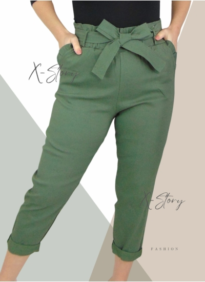 Nagyméretű, masnis derekú sztreccsvászon nadrág (khaki)