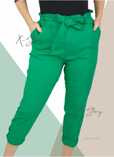 Nagyméretű, masnis derekú sztreccsvászon nadrág (fűzöld)