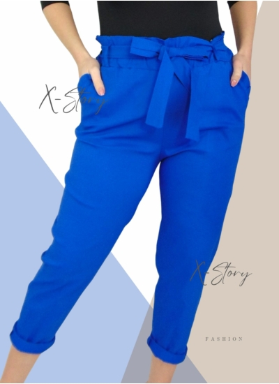 Nagyméretű, masnis derekú sztreccsvászon nadrág (királykék)