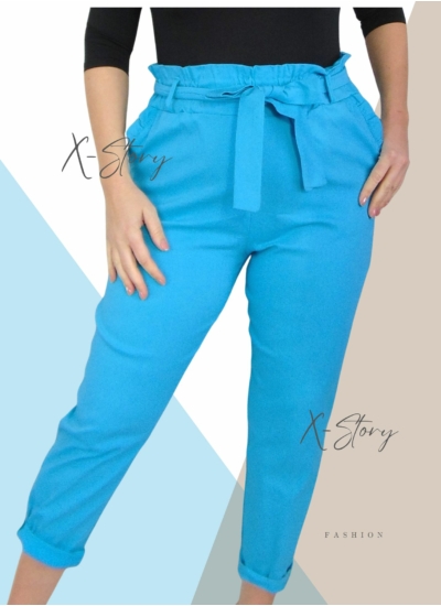 Nagyméretű, masnis derekú sztreccsvászon nadrág (türkiz)