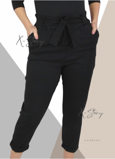 Nagyméretű, masnis derekú sztreccsvászon nadrág  (fekete)