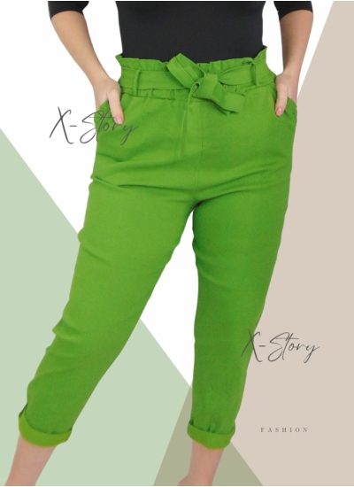 Nagyméretű, masnis derekú sztreccsvászon nadrág (avokádó)