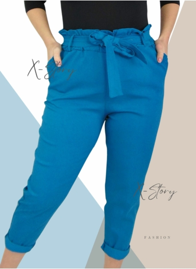 Nagyméretű, masnis derekú sztreccsvászon nadrág (petrol)