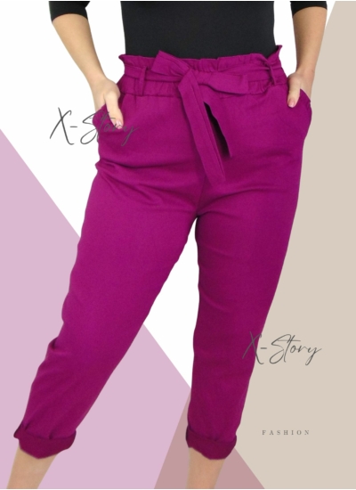Nagyméretű, masnis derekú sztreccsvászon nadrág (lila)