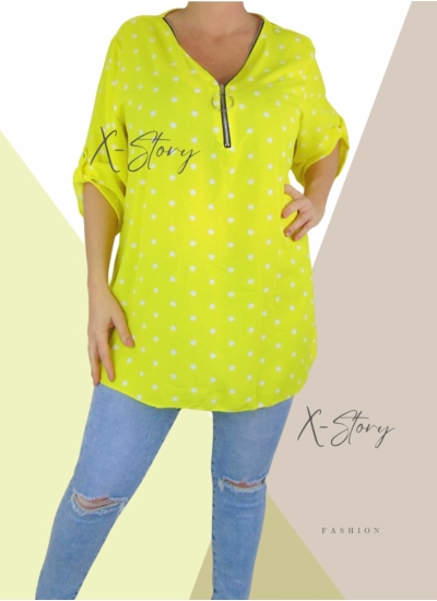 Mellnél cipzáros , pöttyös felső (sárga)