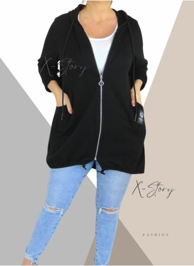 Pamut, cipzáros pulcsi (fekete)