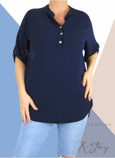 Mellnél gombos, laza fazonú, hosszított felső (sötétkék)