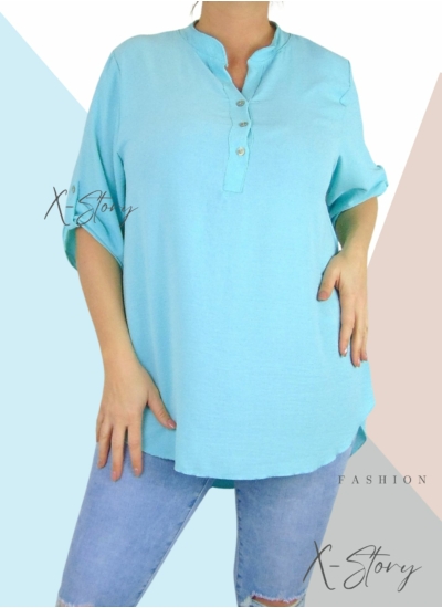 Mellnél gombos, laza fazonú, hosszított felső (menta)