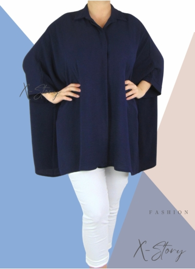 Extra bő fazonú, muszlin blúz (sötétkék)