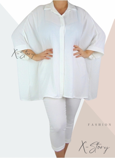 Extra bő fazonú, muszlin blúz (fehér)