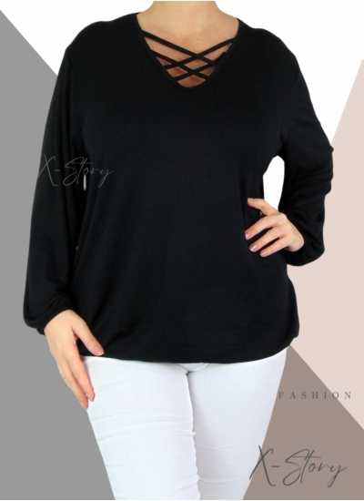 Mellnél pántos, gumis aljú felső (fekete)