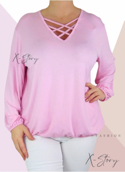 Mellnél pántos, gumis aljú felső (babarózsaszín)