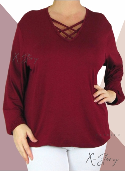 Mellnél pántos, gumis aljú felső (bordó)