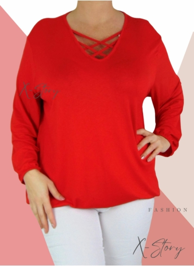 Mellnél pántos, gumis aljú felső (piros)