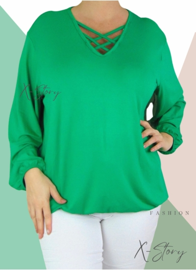 Mellnél pántos, gumis aljú felső (fűzöld)