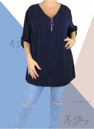 Mellnél cipzáros , csíkos felső (sötétkék)