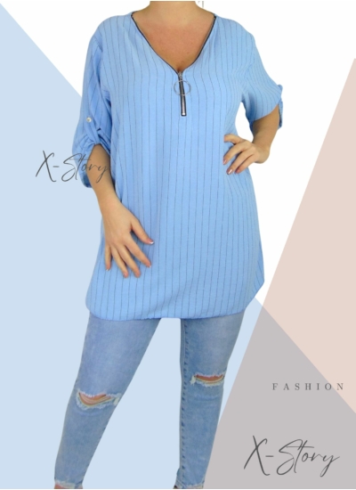 Mellnél cipzáros , csíkos felső (világoskék)