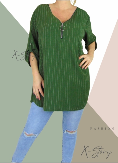 Mellnél cipzáros , csíkos felső (khaki)