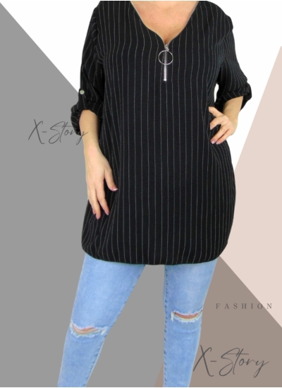 Mellnél cipzáros , csíkos felső (fekete)