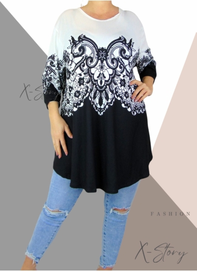 Extra bő fazonú, kereknyakú, mintás tunika