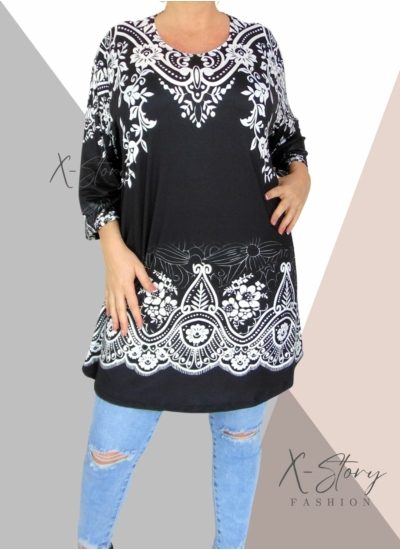 Extra bő fazonú, kereknyakú, mintás tunika