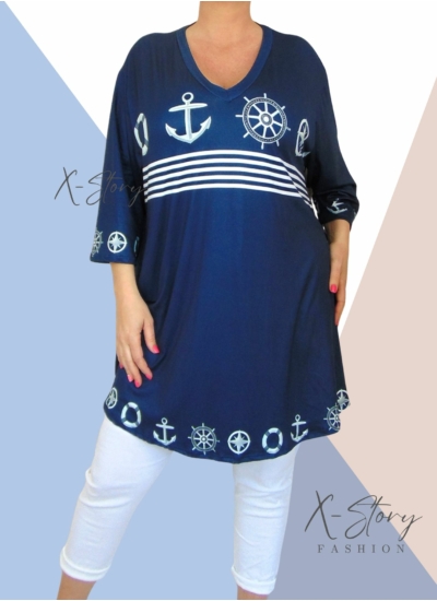 Extra bő fazonú, "V" dekoltált, mintás tunika