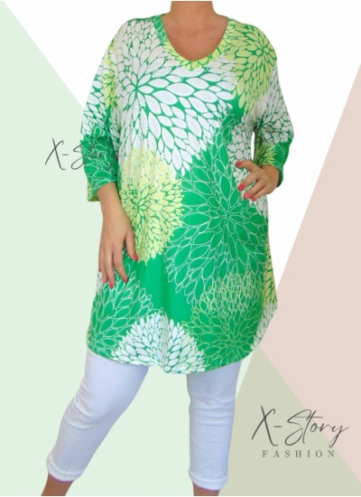 Extra bő fazonú, "V" dekoltált, mintás tunika