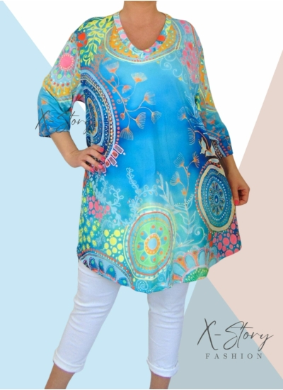 Extra bő fazonú, "V" dekoltált, mintás tunika