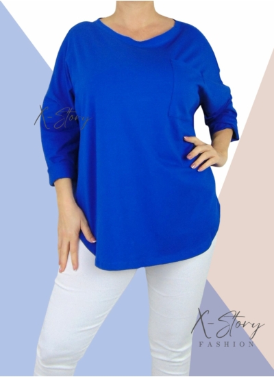 Bő fazonú pamut felső, elöl nagy zsebbel (királykék)