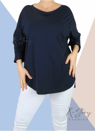 Bő fazonú pamut felső, elöl nagy zsebbel (sötétkék)