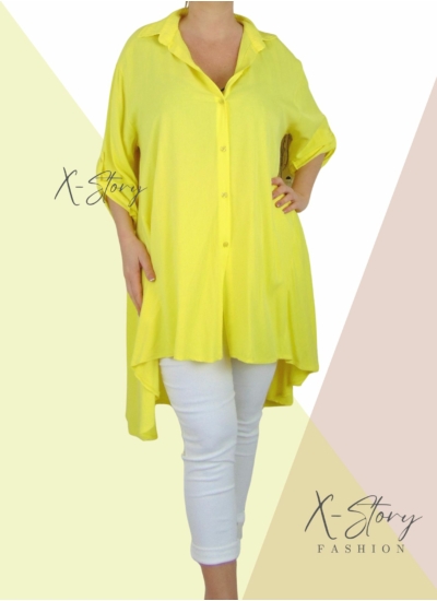 Bő fazonú, hátul hosszított ingruha (sárga)