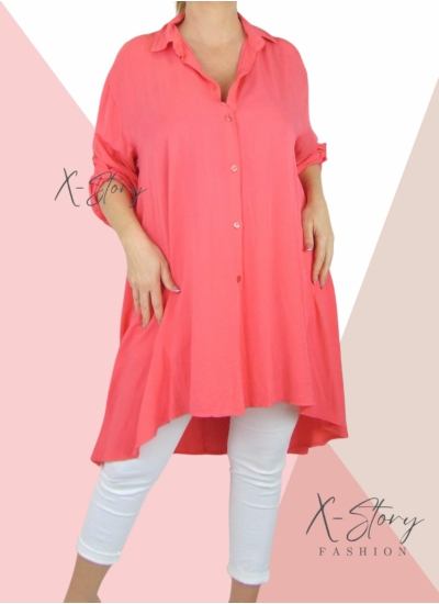 Bő fazonú, hátul hosszított ingruha (korall)