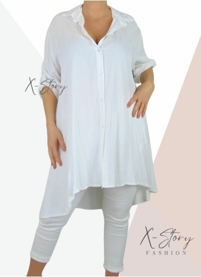 Bő fazonú, hátul hosszított ingruha (fehér)